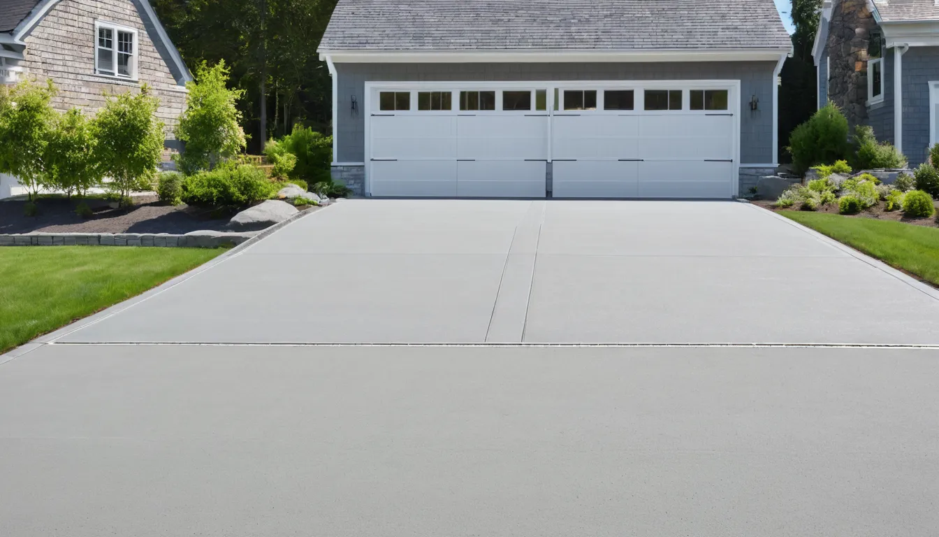 A freshly poured concrete driveway beside a home in Camden